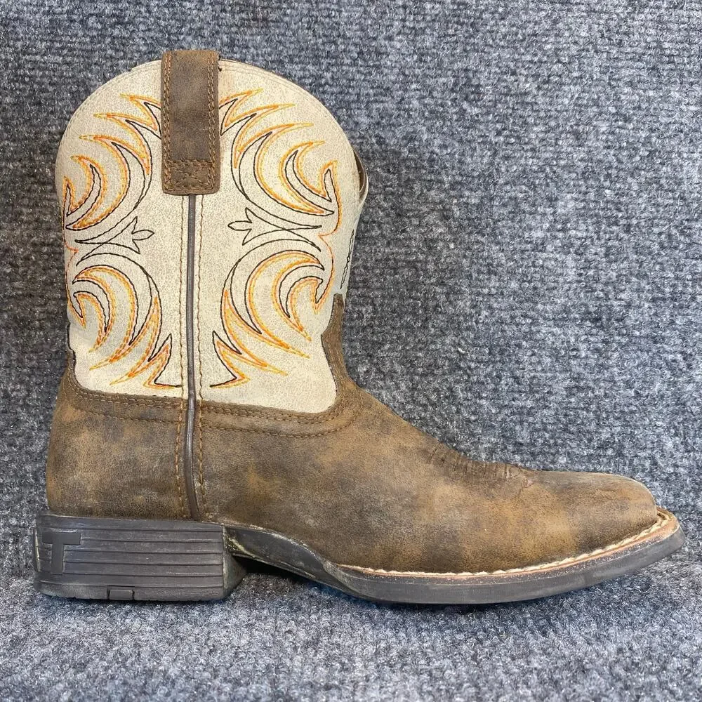 Ariat Youth Western Cowboy Boots Brown Leather Square Toe Big Kids Shoes Size 1